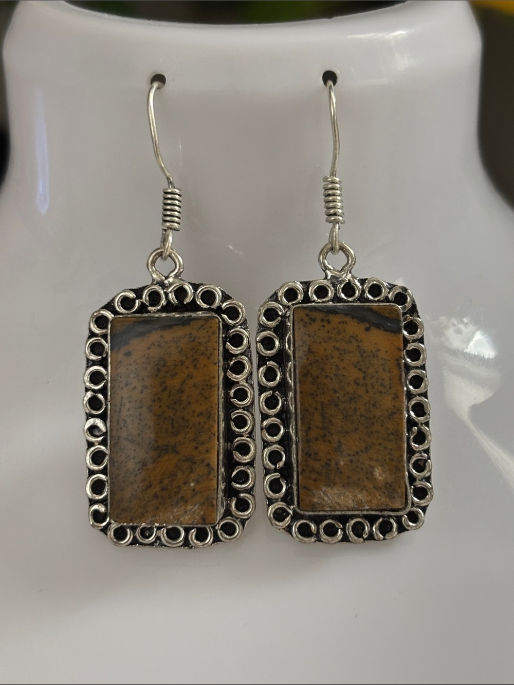 Dendrite Opal Gemstone Drop Dangle Earrings